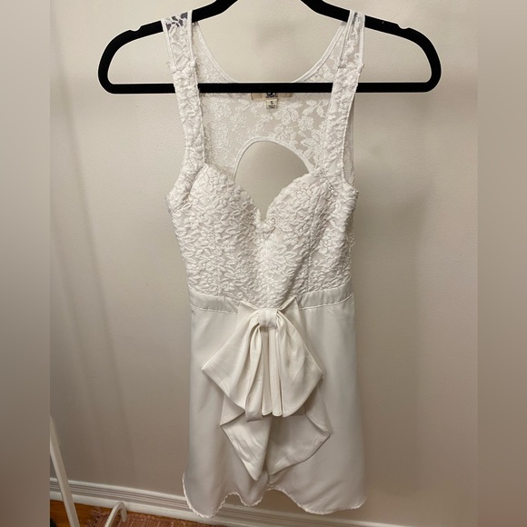 YaYa & Co White A-Line Dress with Lace & Bow - Picture 1 of 5